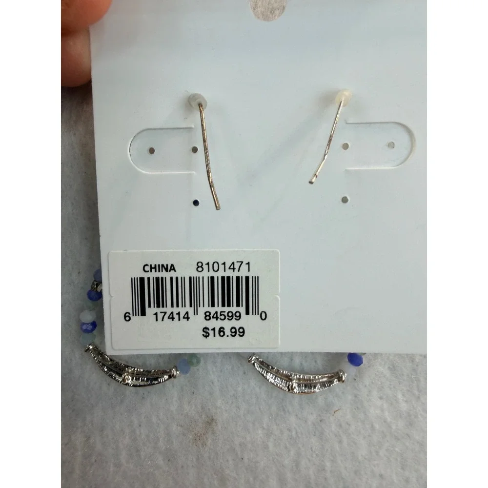 Periwinkle by Barlow Blue Beaded Teardrop Earrings Silver Tone 8101471 NEW